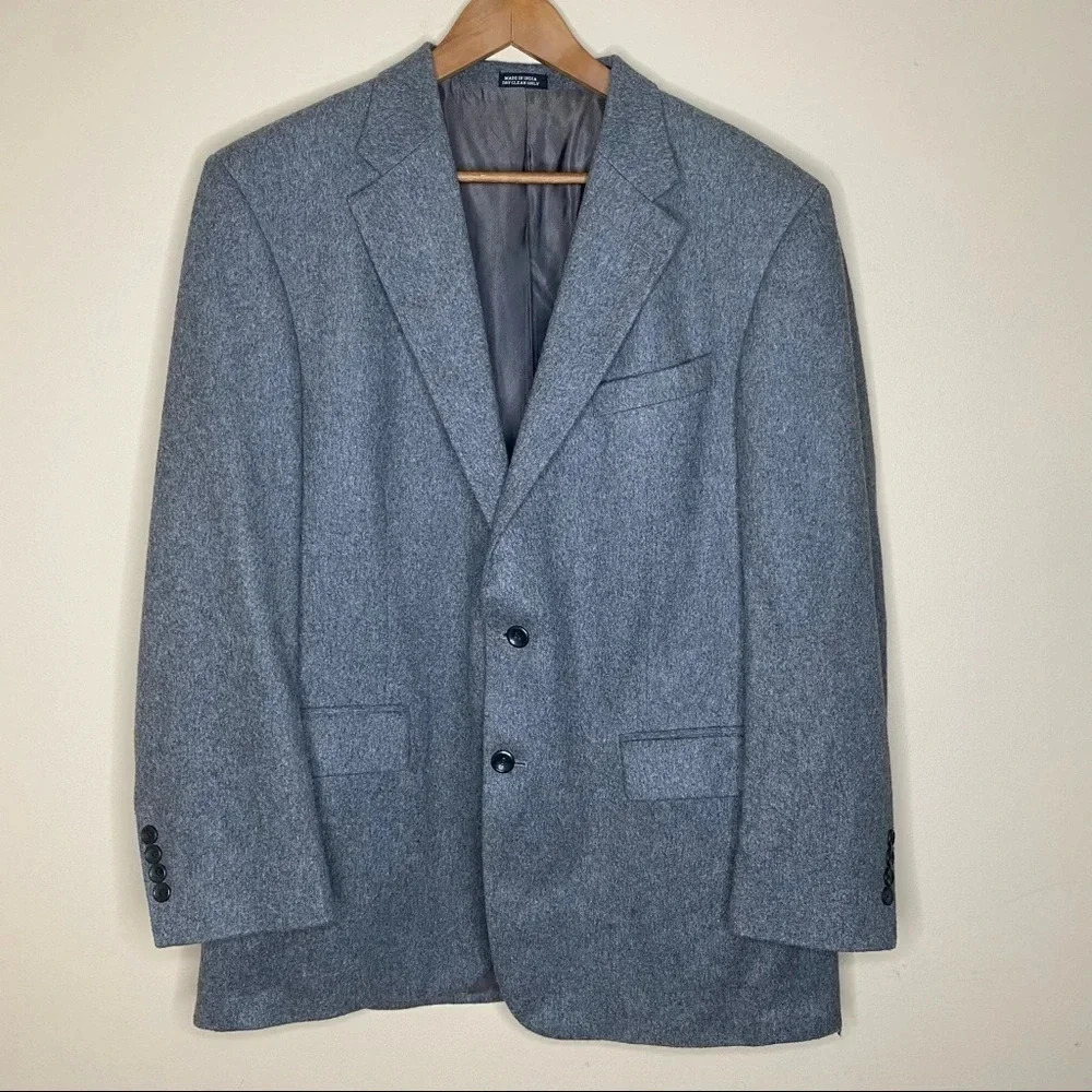 Oscar de la Renta Gray Wool and Cashmere‎ Blend Single Breasted Blazer